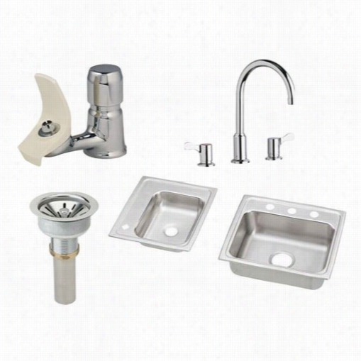 Elkay Drkad231750lc 18 Gauge Stainelss Carburet Of Iron 34"" X 17"" X 5""h Left Dojbe Bowl Top Mount Sink With Facuet Kit