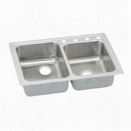 Elkay  Lrad25040 Gourmet 25"" X 22""x4"" Stainless Steel Double Basin Kitchen Sink In Lustrou S Highlighted Satin