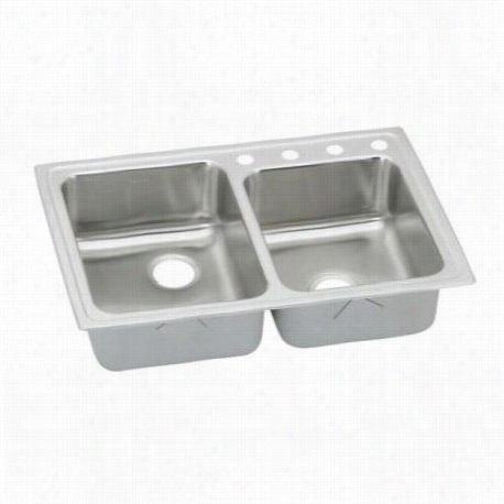 Elkay Lrad250404 Luatertone 4""  Drop In  Double Bolw 4 Hole Stainless Steel Sink