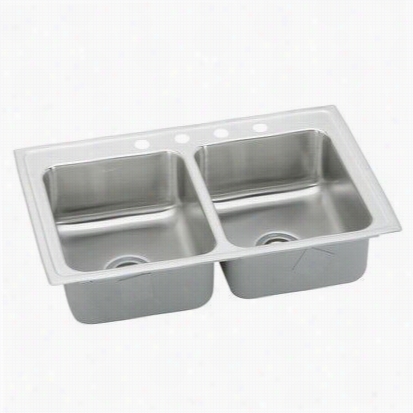 Elaky Lrad2922454 Gourmet 4-1/2"&quit; Cap Mount Double Bowl 4 Hole Stainless Steelsink