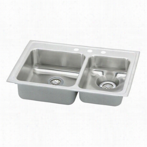 Elkay Lwr3322r0 Lustertone  33& Qu Ot;&auot; Top Mount Double Bowl Right Dran Stainless Steel Sink