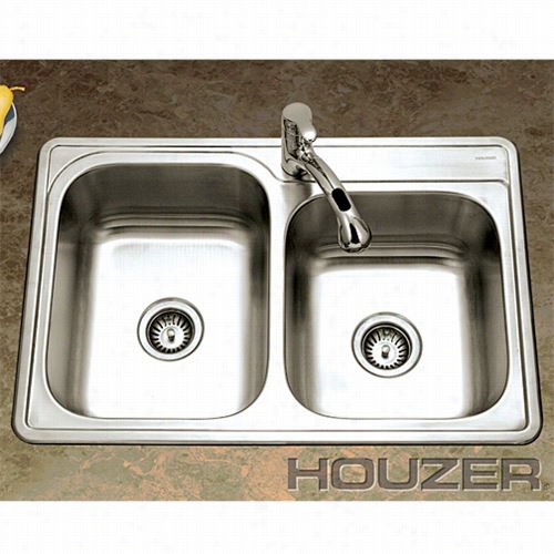 Houzer Isl-3322bs-1 Glowtone Stainless Steel Topmount 60/40 Double Bowl Sink