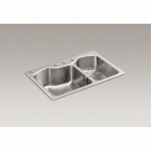 Kohler K-3844-4-na Ocfve Four Holes Top Mount Double Bowl Stainless Steel Kitchen Sink