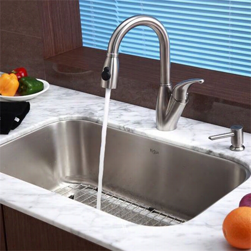 Kraus Kbu14-kpf2121-sd20 30"" Unedrmount Single Bowl Stainlesssteel Sink With Chrome Faucet