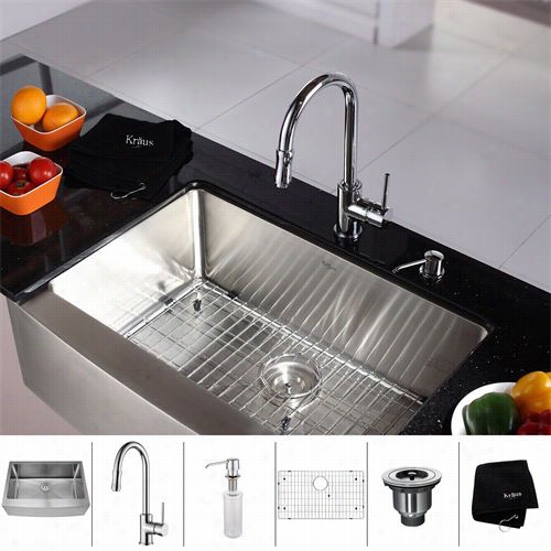 Kraus Khf200-30-kpf1622-ksd30 30"quot; Farmhouse Single Bowl Syainless Steel Kitchen Sink With K1tchen Faucet And Soap Dispennser