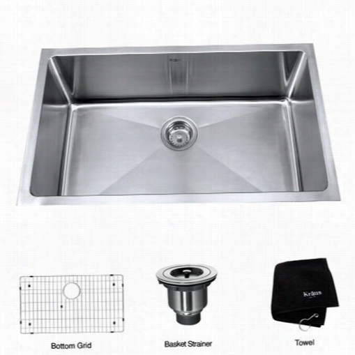 Kraaus Khu100-32 32"" Und Ermount Single Bowl 16 Gauge Stainless Steel Kitchen Sink