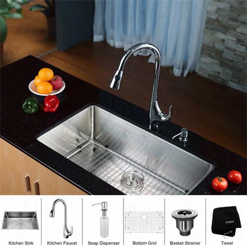 Kraus Khu100-32-kpf1621-ksd30 32"" Undermount Single B Owl Stainless Steel Kitchen Sink With Kitchen Faucet And Soap Dispenser