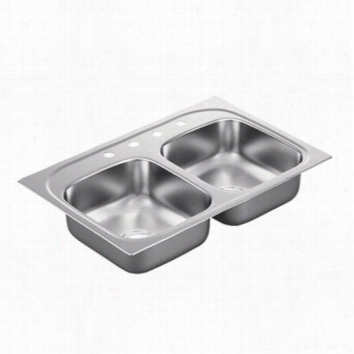 Moen Bg222174 2200 Series 33""l X 22""wx  -1/2""d 4 Holes Undermount Double Basin Kitchen Sink