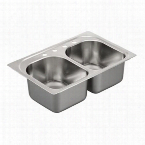 Moen G182574 1800 Series 33""l X 22" ;"w X 10""d 4 Holed Rop In Double Basin Kitchen Sink