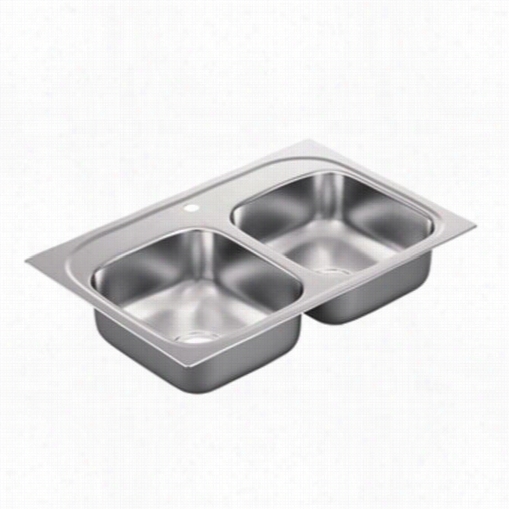 Moen G222171 2200 Series 33""l X 22""w X 6-1/2""d 1 Hole Drop In Double Basin Kitchen Sink With Center Drrain