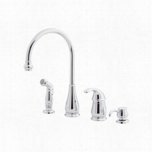 Pfister  Gt26-4dcc Treviso 4 Hole Kkitchen Faucet In Polished Chrome With Spray And Soap Dispenser