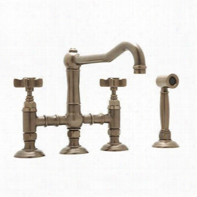 Rohl A1458xxmws-2 3 Leg Bridge Kitchen Faucet With Handspray And Cross Handles