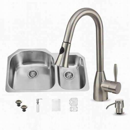 Vigo Vg15045 Undermount Stainlesss Steel Kitchen Sink With Faucet, Two Grdis, Two Strainers And Dispenser