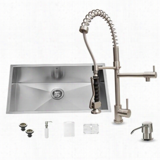 Vigo Vg15066 Undermount Stainless Case-harden  Kitchen  Sink With Faucet, Grid, Strainer And Dispenser