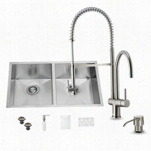 Vigo Vg15156 All In One 32"&uqot; Undermount Stainless Steel Doublebowl Kitchen Sink And Faucet Set