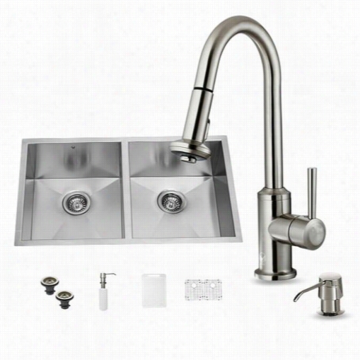 Vigo Vg15159 All In One 32"" Undermount Stailness Steel Double Bowl Kitchen Sink And Fuacet Set
