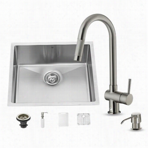 Vigo Vg15220 All In One 23"" ; Undermount Sainless Steel Kitchen Sink And Faucet Set