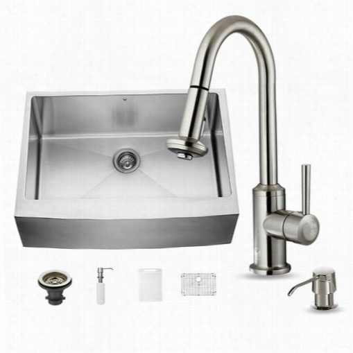 Vigo Vg15278 30"" Farmhouse Kitchen Sink And Faucet Set In Stainless Steel