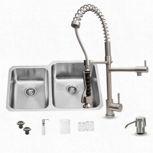 Vigo Vg15319 All In One  32"" Underjount Stai Nless Steel Kitchen Sink And Faucet Embarrass