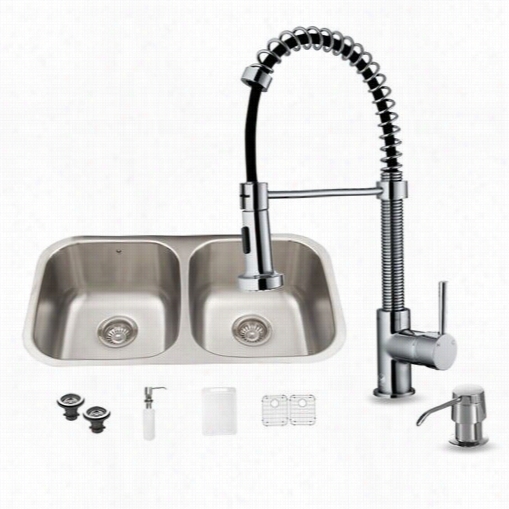 Vigo Vg15330 Lal In One 32"" Undermount Stainless Steel Kitchen Snik And Chrome Faucet Set