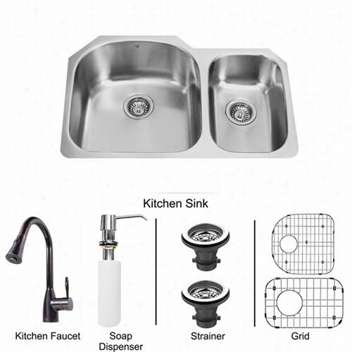 Vigo Vg15376 31"" Undermounnt Stainless Steel 18 Gauge D Ouble Bowl Kitchen Sink And Aylesbury Antique Rubbed Beonze Pull Down Spray Kitchen Faucet