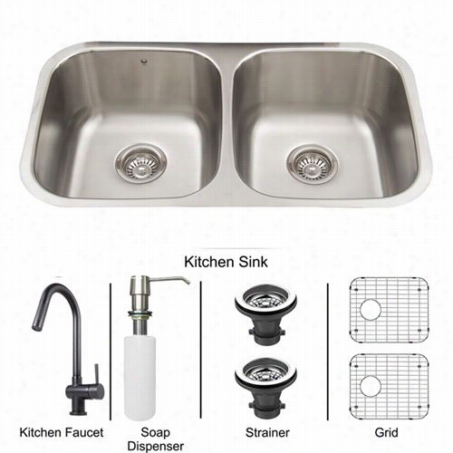 Vivo Vg15399 32"" Undermount Stainless Steel 18 Auge Double Bowl Kitchen Sink And Matte Black Tug  Dpwn Kitchen Fauce T