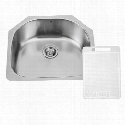 Vigo Vg241 24"" Undermount 18 Gaugee Single Bowl Kitchen Sink In Stainless Steel