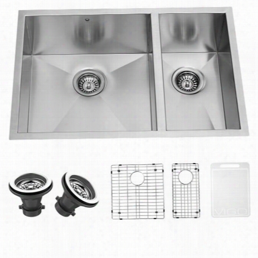 Vigo Vg2920blk1 29&qu0t;" U Ndermount Stanless Steel Kitchen Sink With Two Grids And Two Strainers