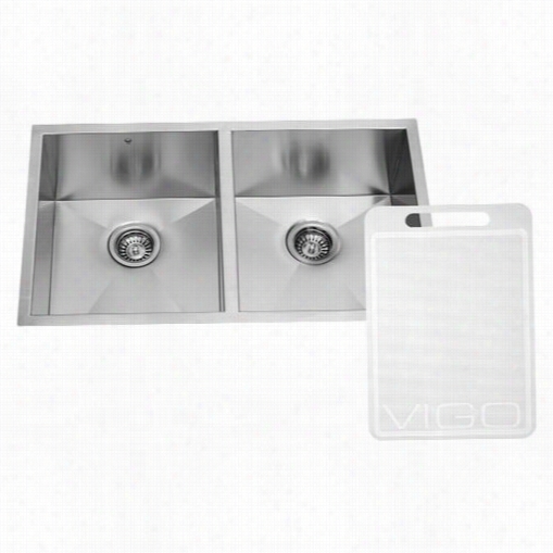 Vigo Vg3219a 32"" Undermount 16 Measure  Double Bowl Kitchen Sinkk In Stainless Steel