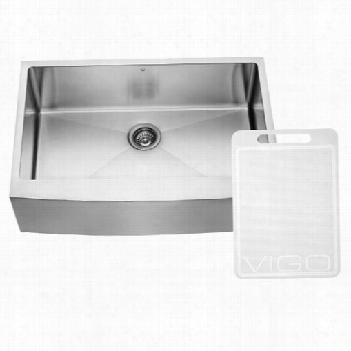 Vigo Vgr3320c 33&uqot;" Farmhouss 16 Gaufe Single Bowl Kitchen Sink In Stainless Steel