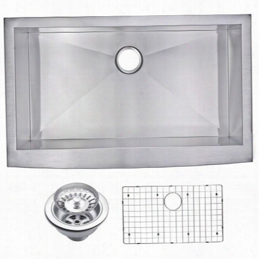 Water Creation Sssg-as-3622a 36"" X 2 2&qot;" Zero Radius Single Bowl Stainless Carburet Of Iron Hand Made Apron Front Kitchen Sink With Drain, Strain Er, And Found Grid