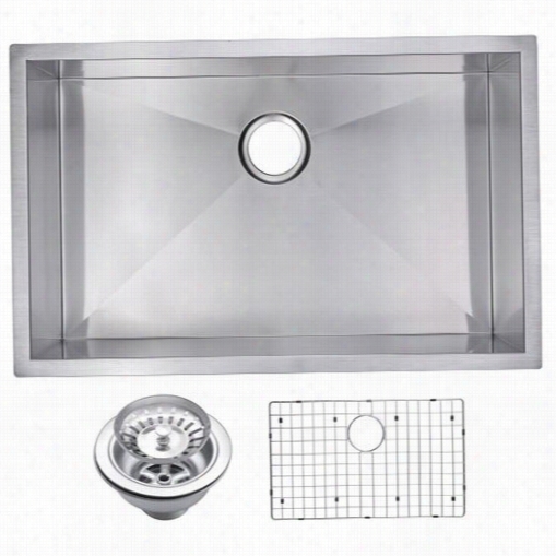 Water Creation Sssg-us-3019a 30"" X 19"" Zero Radius Single Bowl Stainless Steel Hand Made Undermount Kitchen Sink With Dran, Strainer, And Bottom Grid