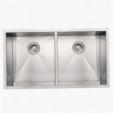 Whitehaus Whncm3720eq Noah's 3&7quot;" Commercial Double Bowl Undermount Sink In Brushed Stainless Steel