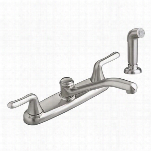 American Standard 4275.501f15.075 Coony Double Treat Kitchen Faucet In Stainless Steel With Side Spray And Metal Deck Plate 1.5 Gpm