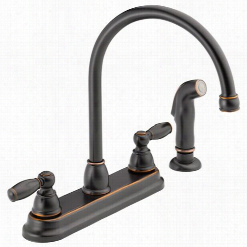 Delta P299575lf-ob Apex Two Handle Kitchen Faucet In Oil Bronze With Sidespray