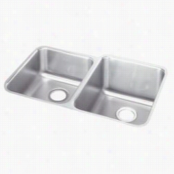 Elkay Eluh3120rpdbg Gourmet 31-1/4"" X 20-1/2"" Right Larger Bowl Double Basins Sink Package In Stainless Steel With 9-7/8" ;" Bowll Depth And Perfect Drian