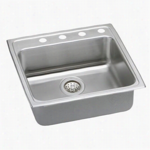 Elkay Lradq2222554 Lustertone 5-1/2"" Top Mount Single Bowl 4 Hole Unsullied Steel Sink