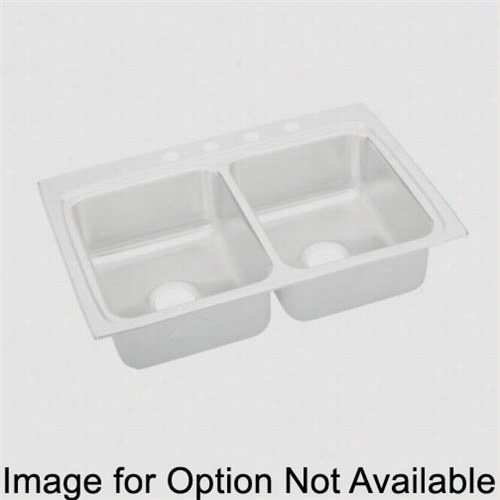 Elkay Lrq3322mr2 Lustertone 33"" Top Mount Double Bowl 2 Hole Middle/right Stainlness Steel Sink