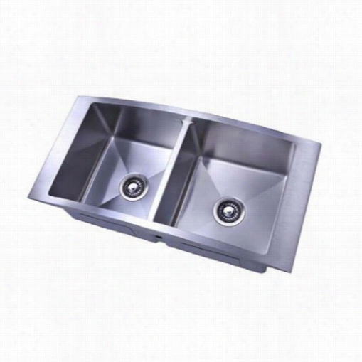 Fluid Fs-tdr3617 Thin Line 36"" Top Mount Arched D0uble Hollow Kitchen Sink In Stainless Steel