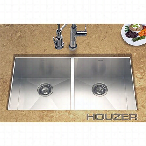 Houzer Ctd-3350 Contemo Stainless Steel (double Bowl) Gourmet Sink With Bottom Gridd And Strainer