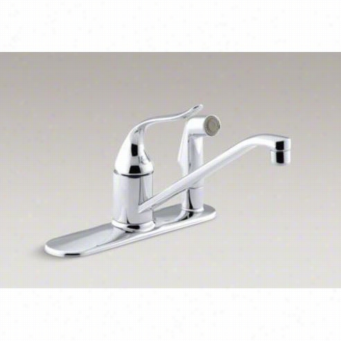 Kholer K-15173-pt-cp Coralais 3 Holes Kitchen Facuet With 10"" Spout, Sidespary Through Escutcceon, Ground Joints And Lever Handle
