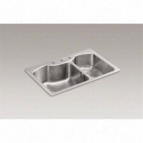 Kohler K-38 44-3-na Octave Ther Holes Top Mount Double Bowl Stainless Steel Kitcehn Sink