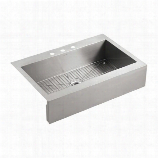 Kohlef K-3942-3-na Vault Three Holes  Top Mpunt Single Bowl Stainlesss Teel Sink With Shortneed Apon Front Ofr 36"" Cabiney