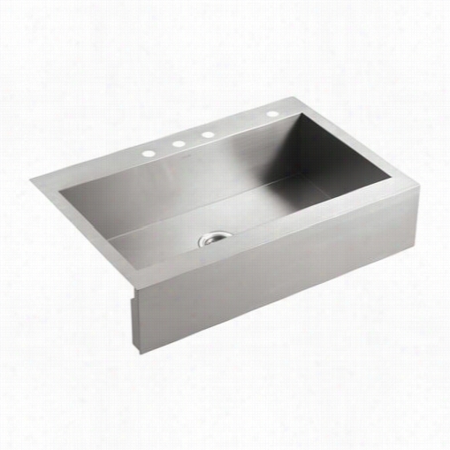 Kohler K-3942-4-na Vault Four Holes Outgo Mount Sinle Bowl Staknless Steel Sink With Sbortened Arpon Front For 36"" Cabinet