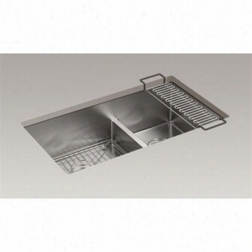 Kohler K-5284-a Strive 32"" Undermount Large/medium Double Bowl Kitchen Sink In Stainless Steel