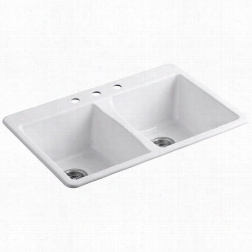 Ko Hler K-5873-3 Deerfield Three Holes Top Mount Double Bowl Kitchen Sink With Thre Holes Drillins