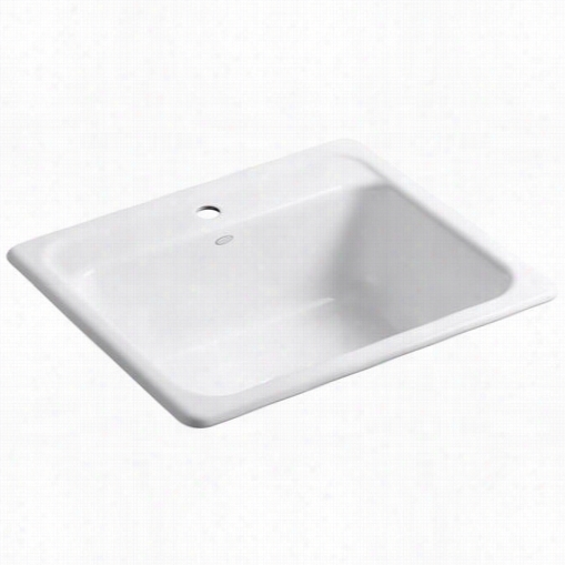 Kohler K-5964-1 Mayfield Cast Iron 25"" Self Rimming Rectangular K Itchen Sink With Single Hole Faucet Drilling