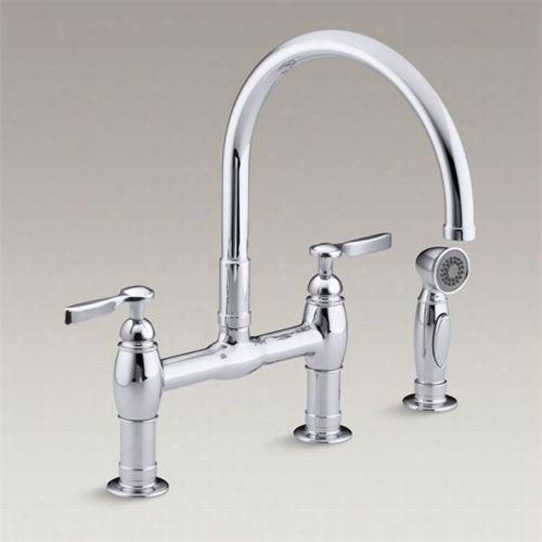 Kohler K-6131-4 Parq Deckk Mount Kitchen Faucet With Lever Handles Ad Sidespray