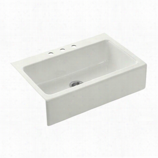 Kohler K-6546-3 Dicckinson Cast Iron 33"" Tile-in Rectangular Kitchen Sink With Integral Apron-front And 3 Hoel Faucet Drilling