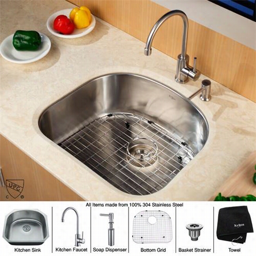Kraauskbu10 -kpf2160-sd20 23"" Undermount Single Bowl Stainless Steel Kitchen Sink With Kitchenfaucet And Soa Disp Enser